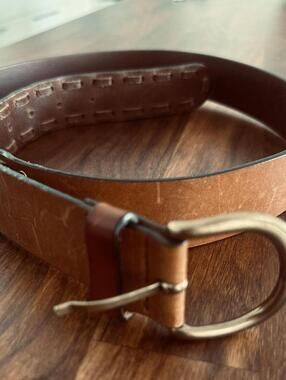 Massimo Dutti Braided Nappa Leather Belt with Brass Buckle - Large 41''